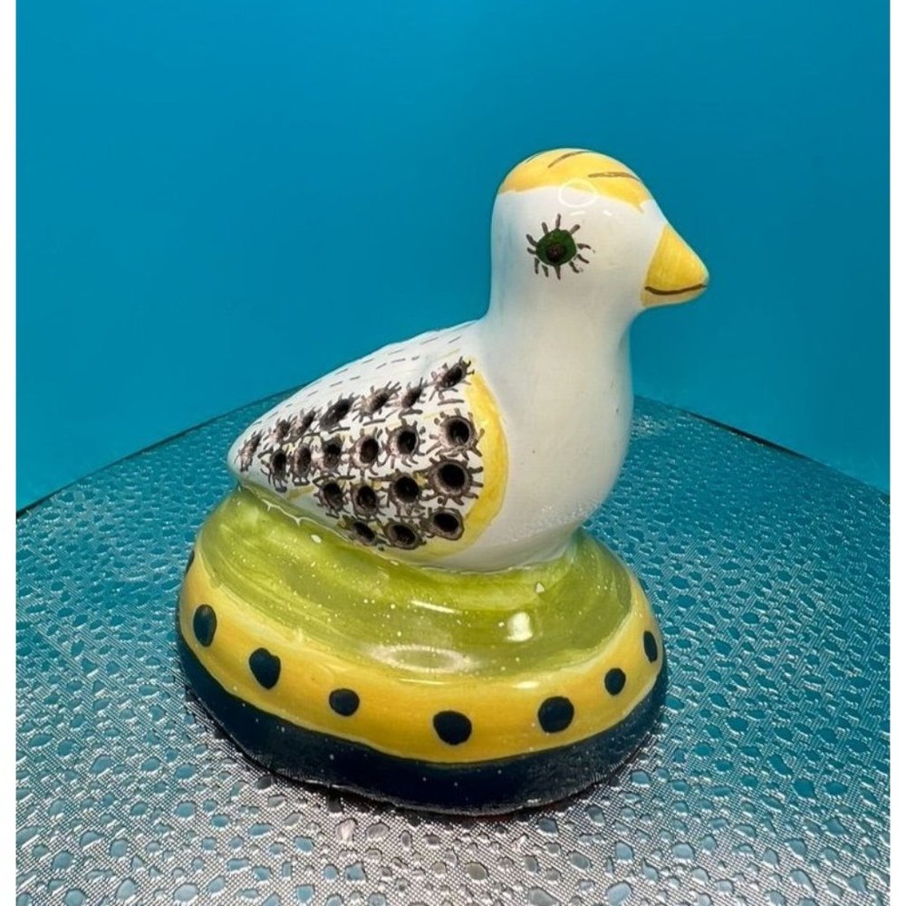 Handmade Ceramic Bird Made in Portugal Artist Signed for Flowers Vintage Gift